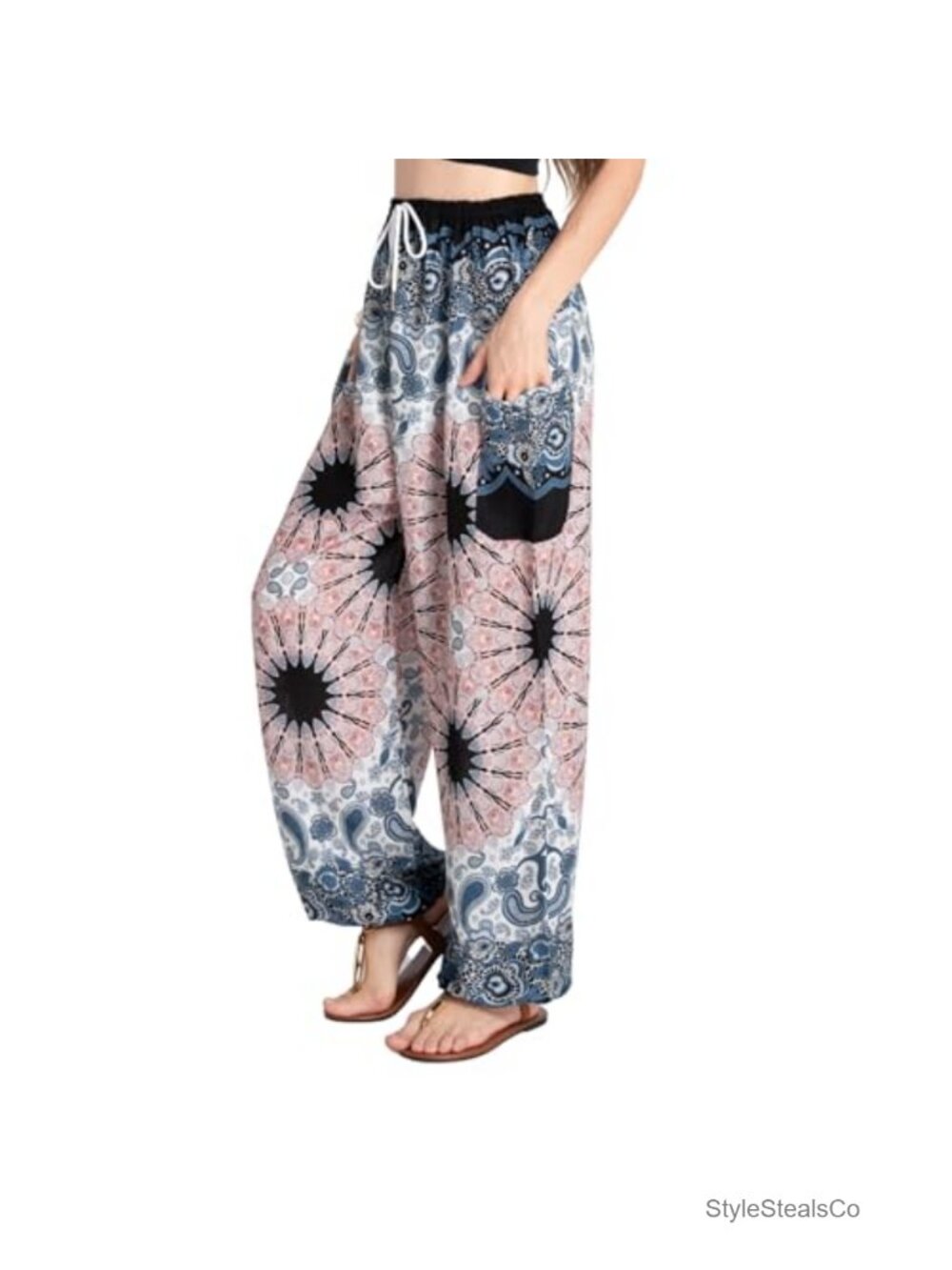 Women's Harem Pants with Pockets Drawstring Yoga Boho Lounge